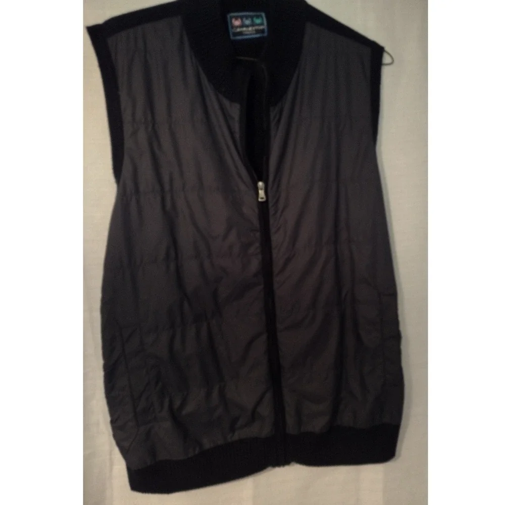 CHARLESTON THREADS Men Black Full Zip Sweater Vest XL Polyester Zip-Front